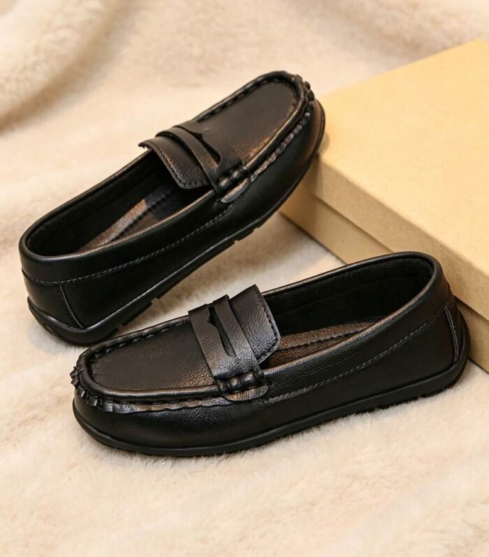 kids black penny loafers